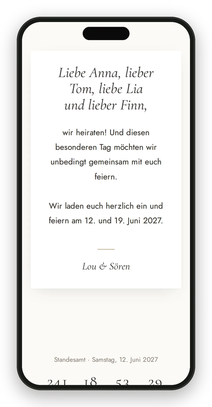 Persönliche Einladung mit Anrede auf dem Handy